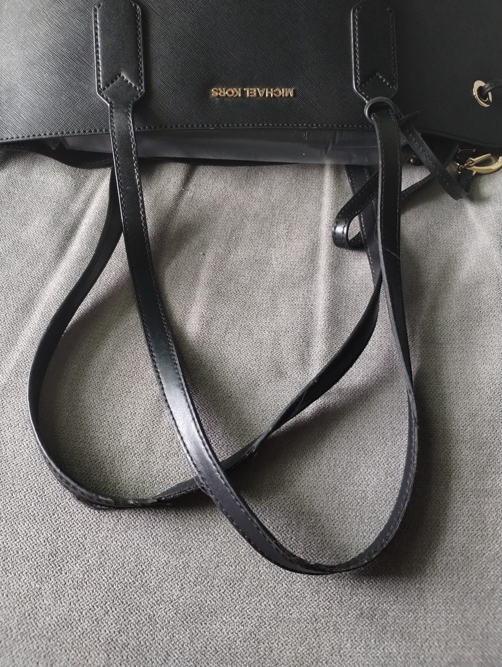 Michael Kors Trista Black Leather Tote Bag with Gold Accent - Picture 7 of 11